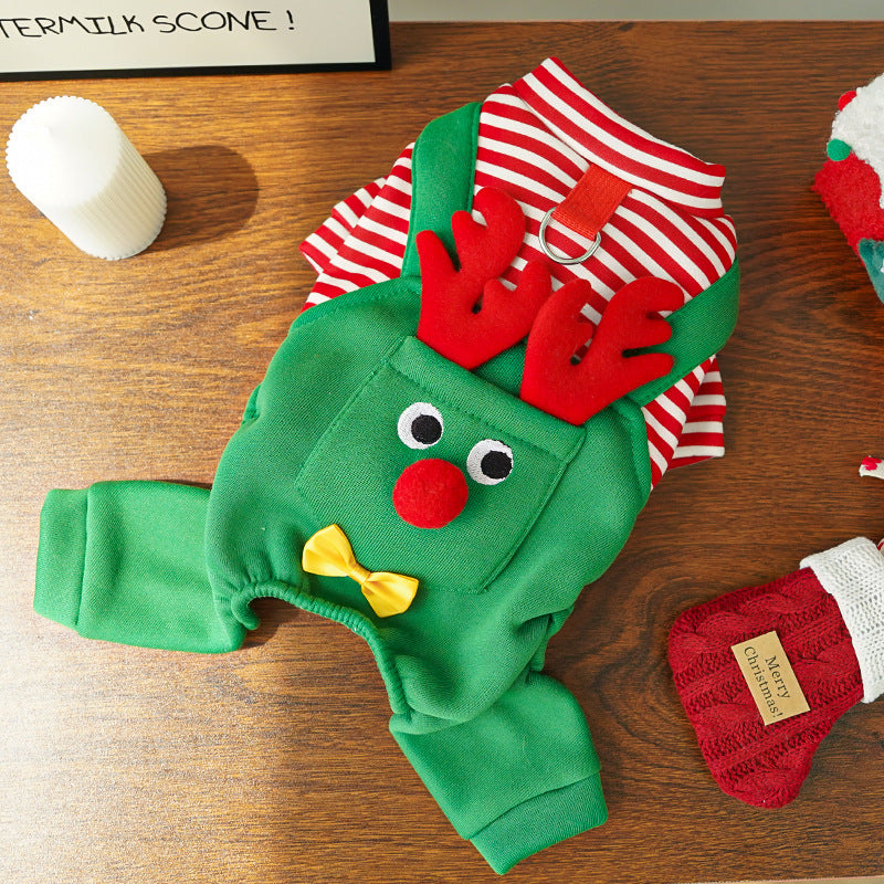 Christmas Pet Dogs Cats Coats Dress Up Costume Elk Pocket Sweatshirt Teddy Bichon Puppy Kitten Vest Xmas Warmer Pets Clothes